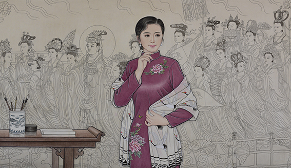 肖耀彩作品20《神仙图前的遐想》160X90cm  2017年.JPG