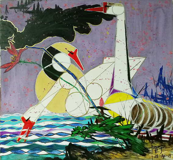 《戏水》48X45cm  2019年作.jpg