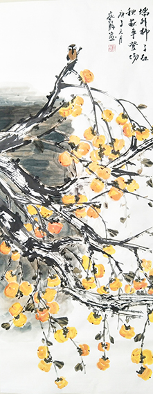 钱飞龙作品1《墙外柿子红》2020年 50X138cm.jpg