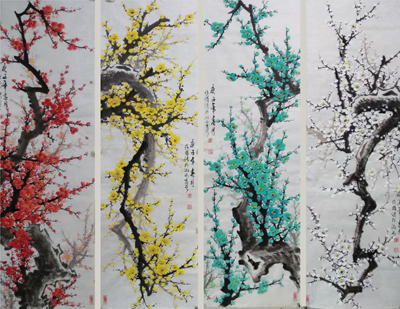 侯跃清作品8《梅花四条屏》42x128cm 2020年.jpg
