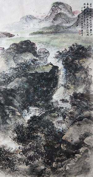 梁桂才作品《春风又绿江南岸》规格：196cmX98cm.jpg