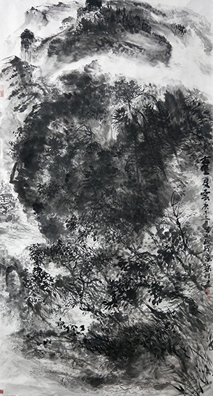 梁桂才作品《古堡夏云》规格：196cmX98cm.jpg