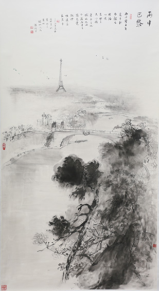 梁桂才作品《雨中巴黎》规格：196cmx98cm.jpg