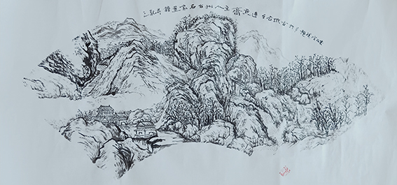 赵青山作品 《扇面山水》规格：61cmx29cm.JPG