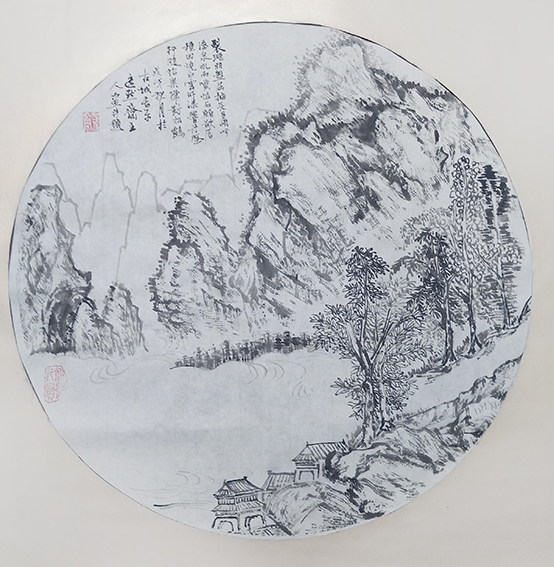 赵青山作品 《团扇山水》 规格：50cmx50cm.JPG
