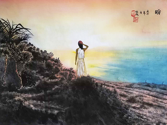 胡德康作品9《盼》55x70cm画于2020年2月.jpg