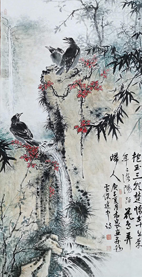 顾志良作品4《花鸟弄归人》137X68cm 2020年.jpg