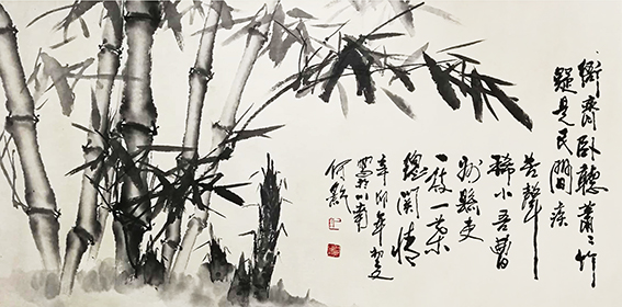 何影作品8《墨竹 配诗》 100cm×52cm.jpg