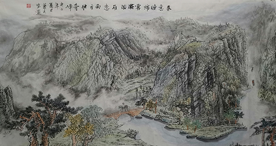 肖天宝作品 《春意缠绵雾渐浓，雁恋南方飞奇峰》.jpg