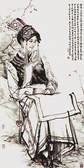 何家英 九寨沟的藏族姑娘.jpg