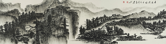 黎文国画作品 《秦岭同峪口》.JPG