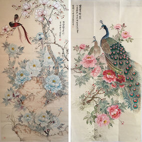 田美云作品《玉堂双寿图》 《富贵绮霞》.jpg