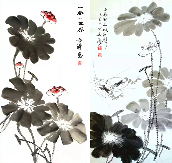 马涛作品《一花一世界》 《百荷闹雨做秋声》.jpg