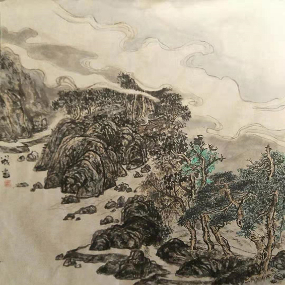 胡小成作品3《溪山图》规格：69cm×68cm.jpg