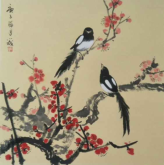 胡小成作品5《鹊梅图》规格：50cm×50cm.jpg