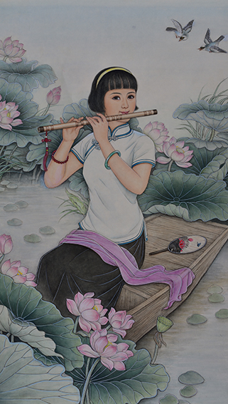 肖耀彩作品5《荷塘笛声》109X63cm.JPG