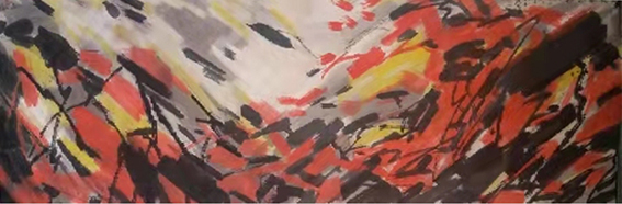 王玉喜作品 抽象禅画《红荷》规格：240cmⅩ90cm.jpg