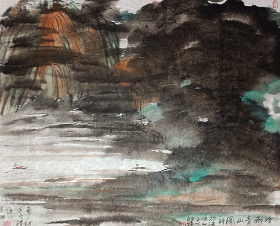 王玉喜作品 抽象禅画《烟雨青山图》规格：68cmⅩ54cm.jpg