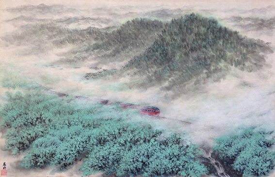 黄展时作品 《笛鸣山村》规格：69cmx45cm.JPG