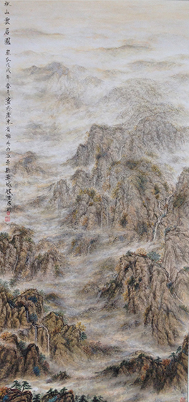 黄展时作品 《秋山云居图》规格：133cmx67cm.JPG