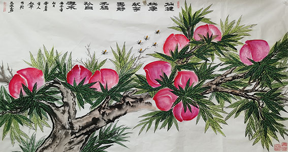 李叔平作品《仙桃献寿子孙孝 健康宁静福自来》.jpg