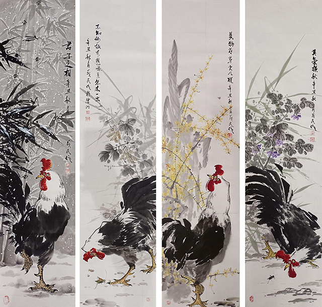 杨茂民作品《雄鸡四条屏》.jpg