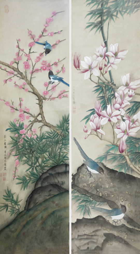 莫冬菊作品《喜上眉梢2条屏》.jpg
