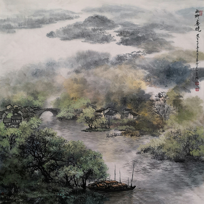 盛絜作品《水乡春晓》  规格：68×68cm.jpg