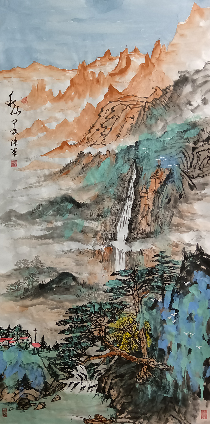 陈策作品2《秋山》  甲辰  规格：138×69cm.jpg