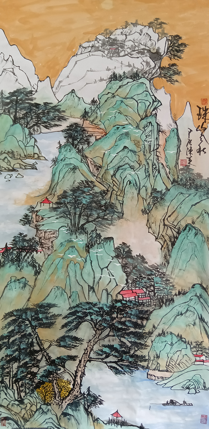 陈策作品3《珠山之秋》  甲辰  规格：138×69cm.jpg