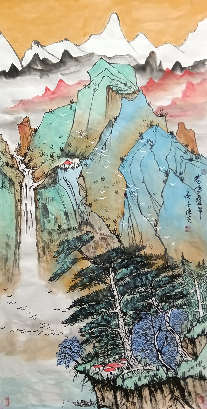 陈策作品4《苍马叠翠》  庚子  规格：138×69cm.jpg