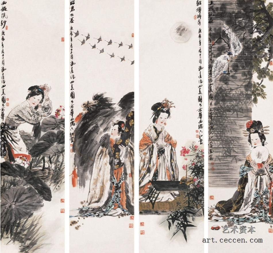 2000年作《四美图》四屏