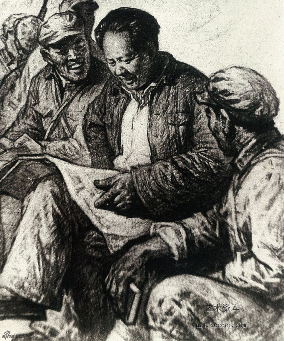 和战士们在转战途中60cm×40cm，1964年