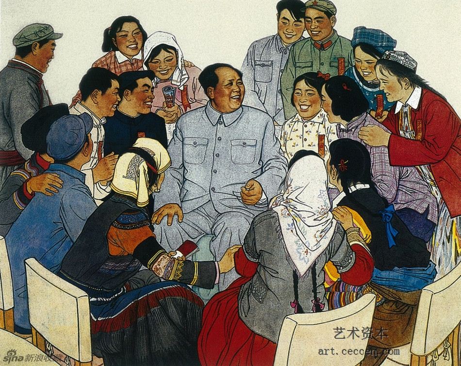 毛主席和青年人在一起100cm×120cm，1965年