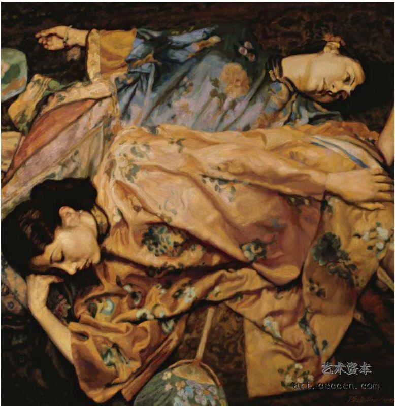 陈逸飞作品赏析：《执扇双美》，1998年作