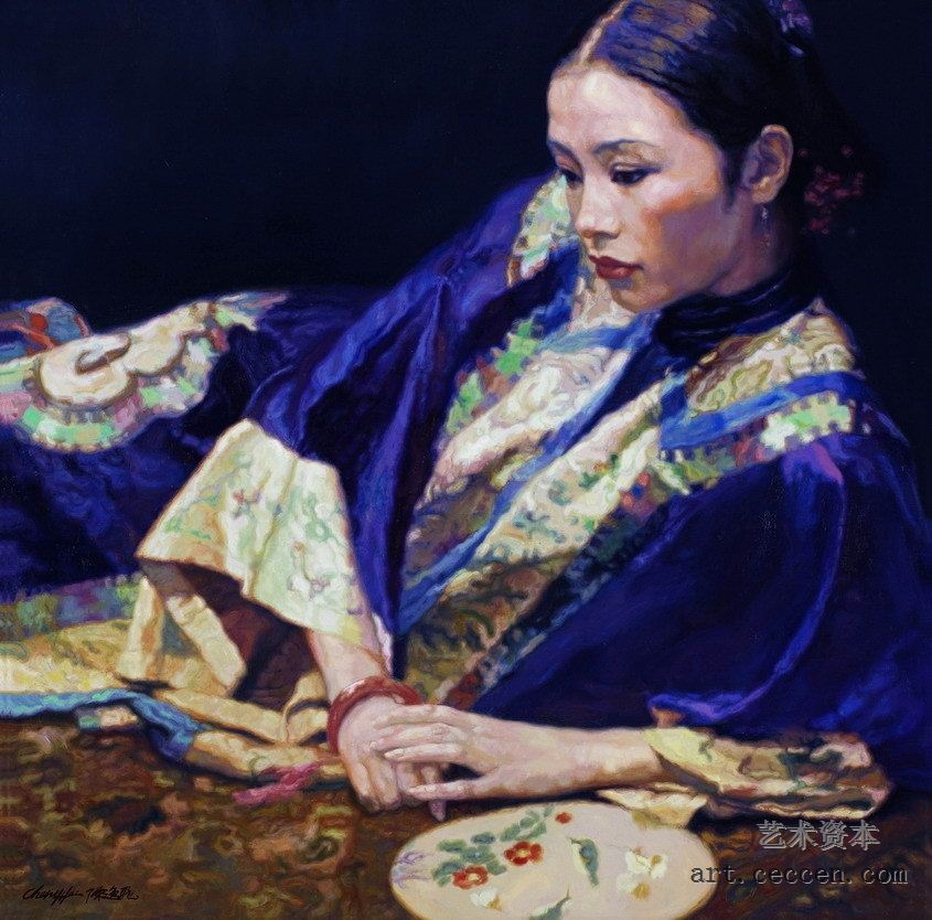 陈逸飞作品赏析：《蓝衣仕女》