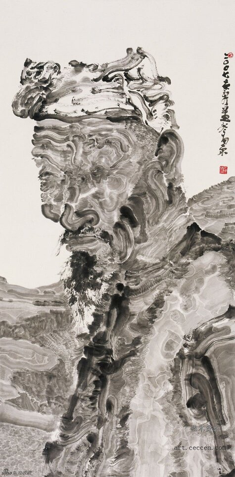 陕北老人之二138cmX69cm纸本水墨2007年