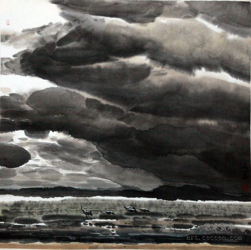 高原湿地68x68cm