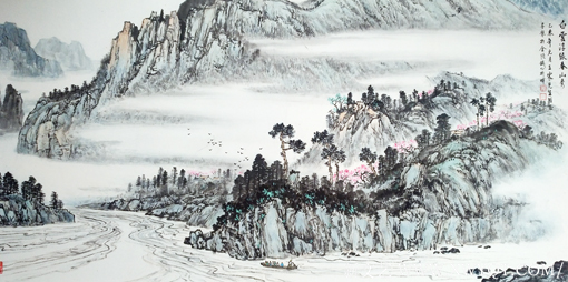 《白云浮绿春山秀》138x69cm