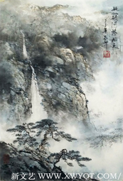 贺泉作品1《凝似银河落九天》(仿张大千笔意)（纸本4尺三开)