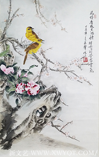 贺泉作品2《工笔花鸟》