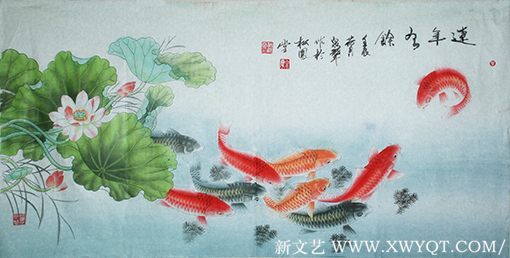 贺泉作品8工笔花鸟《莲年有余》