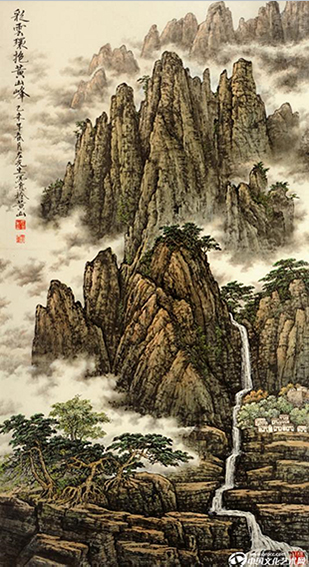 左光生作品《彩云环抱黄山峰》规格：180cmx97cm