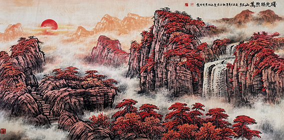 左光生作品《曙光映照万山红》规格：180㎝x97㎝