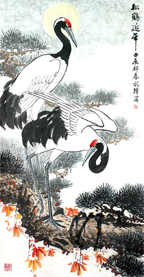 武锋作品《松鹤延年》规格：136cmx68cm