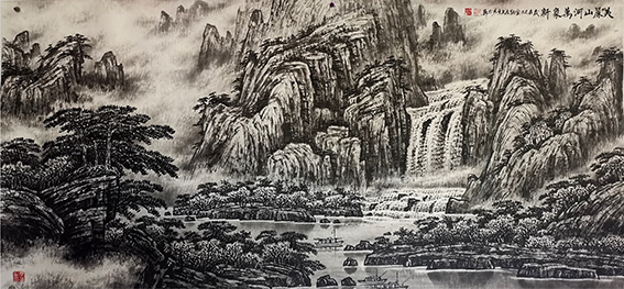 左光生作品《美丽山河万象新》规格：180㎝x97㎝