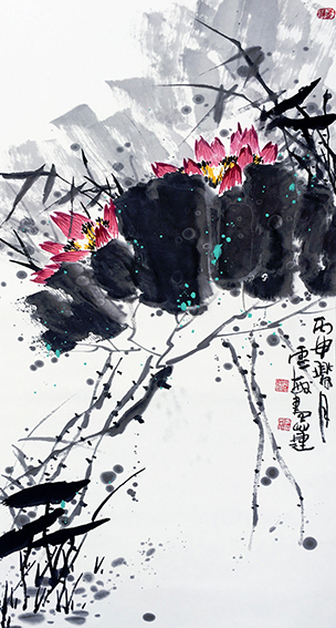 邢灵敏作品1《墨荷系列一》138cmX68cm
