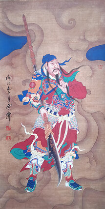 王云仙作品《握刀英豪立关公》
