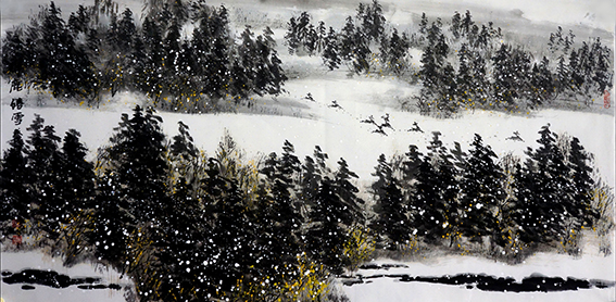 傅东明作品12《祥鹿嬉雪》