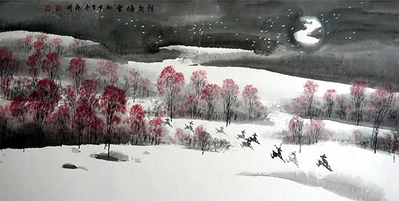 傅东明作品13《祥鹿嬉雪》